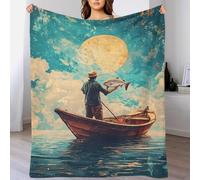 TBDUEPS Manta mullida de Pescador bajo la Luna Gigante para niñas, Gruesa y acogedora para Dormitorio y Oficina, Ideal para Parejas, romántica, 100 x 130 cm