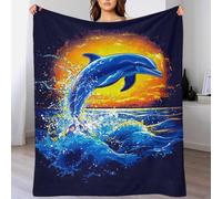 TBDUEPS Mantas de Salto con diseño de Delfines al Atardecer, supersuaves y cálidas, para Cama Individual, Regalo Personalizado, 200 x 230 cm