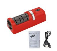 Tbest Afilador Eléctrico Recargable por USB con Ruedas de Molienda Gruesas y Finas, Base Antideslizante para Cocina, Chef, Hogar, Camping, Herramienta de Afilado Portátil, Color Beige (rojo)
