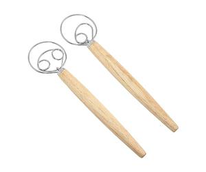 Tbest Batidor de Masa Danés de Acero Inoxidable con de Madera Batidor de Pan Holandés para Hornear Mezclador de Masa Inoxidable Batidora de Mano Incluye Raspador para Cocina Casera (Batidores de 1