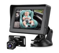 Tbest Cámara para Automóvil de bebé Monitor Orientado hacia Atrás con Pantalla IPS de 4,3 Pulgadas Visión Nocturna HD 1080P Ángulo de Visión Amplio de 150° Rotación de 360° para