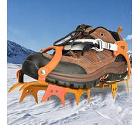 Tbest Crampones de Hielo Antideslizantes con 14 Dientes para Senderismo y Escalada en la Nieve, Marco de Acero Al Manganeso con Correas de TPU para Zapatos de Talla 36-46 ((Talla 43.5 Naranja))