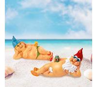 Tbest Divertida Estatua de Duende de Jardín, Decoración de Elfo para Jardín Al Aire Libre, Hogar, Arte Travieso con Gafas de Sol y Cerveza, 200g (Muchacha de Playa)