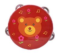 Tbest Instrumento Musical de Pandereta de Dibujos Animados para Niños Pequeños y Preescolares, Juguete Educativo de Ritmo con Platillos Giratorios, Seguro y Liviano para el Hogar o el Aula (oso rojo)