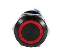 Tbest Interruptor de Botón con Pestillo LED de 22 Mm, Interruptor de Botón Pulsador con Pestillo LED, Pulsador Autoblocante, 12 V/24 V, Resistente Al Agua, Metálico, (rojo)