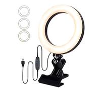 Tbest Luz Selfie para Computadora Portátil de 6 Pulgadas con Abrazadera, Brillo Ajustable de 3 Niveles, Diseño de de Temperatura de 3 Colores, Puerto de Carga USB, Rotación
