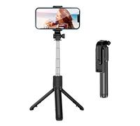Tbest Palo Selfie Trípode Telescópico con Control Remoto Base Giratoria 360° Varilla Selfie Plegable Portátil de Acero Inoxidable para Video en Vivo Viajes Vlogging Rosa (Black)