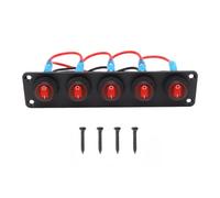 Tbest Panel de Interruptores Redondo de 5 Gang con LED, Interruptor ON OFF Pre Cableado de 12-24V, Protección de Fusible de 6-10A, Carcasa de Aleación de Aluminio, para Uso Marino en (rojo)