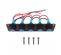 Tbest Panel de Interruptores Redondo de 5 Gang con LED, Interruptor ON OFF Pre Cableado de 12-24V, Protección de Fusible de 6-10A, Carcasa de Aleación de Aluminio, para Uso Marino en (BLUE)