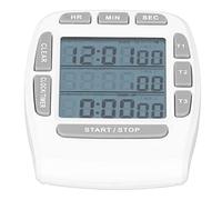Tbest Reloj 3 Canales Cuenta Arriba 99 Horas 59 Minutos Seconds Pantalla LCD con Batería de Pantalla Transparente para la Pantalla para la Oficina de Cocina Tiempo Universal ABS White
