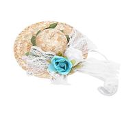 Tbest Sombrero para Mascotas para Perros y Gatos Sombrero de Paja con Correa Flores Amarillas Sol Ligero para Fiestas Al Aire Libre Disfraces (Flores Blancas Azules Verdes XS)