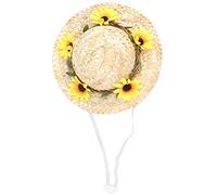 Tbest Sombrero para Mascotas para Perros y Gatos Sombrero de Paja con Correa Flores Amarillas Sol Ligero para Fiestas Al Aire Libre Disfraces (Yellow S)