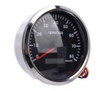 Tbest Tacómetro de 110 Mm (4 3/8 pulgadas) con Retroiluminación de 7 Colores, Contador de Horas de 8000 RPM, Alimentación de 9 a 32 V para Automóviles, Yates, (Esfera negra, bisel plateado CXA011)