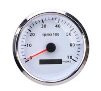 Tbest Tacómetro de 110 Mm, 4-3/8 Pulgadas, Retroiluminación de 7 Colores, Medidor de de 9-32 V, 7000 RPM, con Contador de Horas para Coche, Yate, RV, Barco y (Esfera blanca y bisel plateado