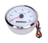 Tbest Tacómetro Universal de 110 Mm con Retroiluminación de 7 Colores, DC 9-32V, 3000 RPM, con Contador de Horas para Coche, Autocaravana y barco. (Esfera blanca, bisel plateado CXA004)