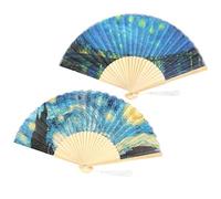 Tbest Ventilador Plegable a Mano The Bamboo Bamboo Post Breeze Starry Night Prop 2 PCS Craft Fan para Baile Festivo y Decoración de la Pared Interior
