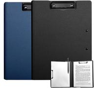 Tbintul 2 Piezas Portapapeles con Pinza a4,Carpeta de Plástico Plegable Con Tapa,Porta Documentos a4 Ideal para Oficina Escuela y Hogar(Negro y Azul Oscuro)