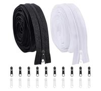 Tbintul 2 x cremalleras por metros para coser de 10 m y 4 mm con 20 zipper de nailon cremallera negro y blanco