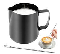 Tbintul 350ml/12oz jarra leche barista acero Inoxidable, dispositivo portátil lechera mit bolígrafo de arte latte & marca de medición, jarra cafe Ideal para espresso, capuchino,negro