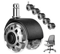 Tbintul 5 x ruedas para silla oficina, 11 mm x 22 mm ruedas silla oficina, 360° grados, silencioso, para parquet alfombras laminado y azulejos baldosas de cerámica