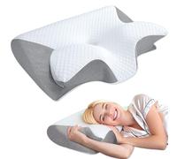 Tbintul Almohada Cervicales y Cuello, 2 en 1 Almohada Ergonómico Espuma de Memoria, Almohadas Ortopedica, Memory Foam Pillow with Removable Pillowcase for Side,Back, Stomach Sleepers (Blanco y Gris)