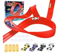 Tbintul Pista de Coches Flexible 5M, para Niños con 4 Coches, Rampa de Juguete Carreras, Flexible Car Track con Rampa, Pista De Carreras Portátil para Niños de 3+ Años