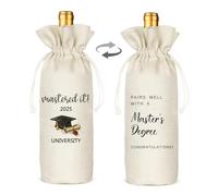 TBITON Bolsa de vino para regalo de graduación de maestría, regalo de graduación, fiesta de graduación universitaria, combina bien con una maestría (beige-maestría)