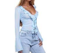 TBloevwlh Blusa con volantes blanco disfraz vikingo para mujer, corsé Robin Hood Grunge Clothes Vaquera Blusa Pirata Azul Vestido Victoriano Blusas Blancas Corsé Blusa pirata Burlesque Brillante Moda