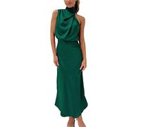 TBloevwlh Casual y cómodo Vestidos de noche de moda para mujer estilo de oficina Formal y llano sin espalda Vestidos largos Vestidos largos sin mangas Vestidos de verano de satén estilo italiano