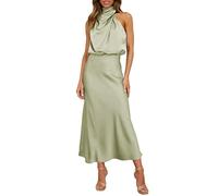 TBloevwlh Casual y cómodo Vestidos de noche de moda para mujer estilo de oficina Formal y llano sin espalda Vestidos largos Vestidos largos sin mangas Vestidos de verano de satén estilo italiano
