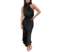 TBloevwlh Casual y cómodo Vestidos de noche de moda para mujer estilo de oficina Formal y llano sin espalda Vestidos largos Vestidos largos sin mangas Vestidos de verano de satén estilo italiano