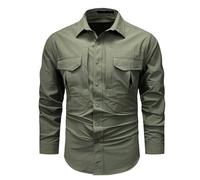 TBloevwlh Mil Tec, Camisa negra para hombre, camisa Henley de lino forrada, camisa de safari, camisa de trabajo negra extralarga de 105 cm para algodón, ajuste cómodo, talla 44, camisa de merino, azul