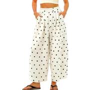 TBloevwlh Pantalones anchos para mujer en verano con lunares bohemios y tela suave para una excursión al mar Báltico, un look casual con estampado