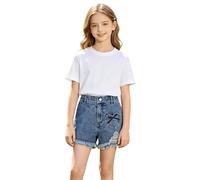 TBloevwlh Pantalones cortos para niña con cintura elástica elástica con bolsillo de altura media suave moda pantalones vaqueros pantalones vaqueros ropa de calle corto cintura alta casual transpirable