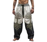 TBloevwlh Pantalones de verano vikingos retro vintage con estampado étnico clásico casual estampado cómodo cintura elástica individualidad pantalones de tela coloridos informales corte holgado