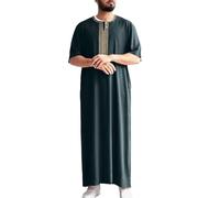 TBloevwlh Regalos musulmanes, disfraz de Dios, agal, túnica india, Tespih Islam, disfraz de sonámbulo para hombre, camisón de manga corta para hombre, camisa de dormir de monje de algodón, botones de