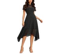 TBloevwlh Vestido vintage para mujer, estilo gótico, estampado floral, estampado de lunares, dos capas, tela de tul retro, diseño de Ajour, manga corta, floral, falda de tul, transpirable, swing midi