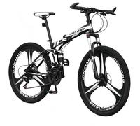 TBMTOAL Bicicleta Plegable De 24 Velocidades,Bicicleta Plegable De Montaña, para Adultos MTB, Altura Ajustable,Neumáticos Engrosados Antideslizantes Y Resistentes Al Desgaste Black,A