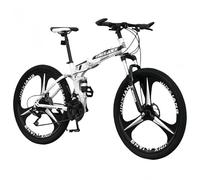 TBMTOAL Bicicleta Plegable De 24 Velocidades,Bicicleta Plegable De Montaña, para Adultos MTB, Altura Ajustable,Neumáticos Engrosados Antideslizantes Y Resistentes Al Desgaste White and Black,A