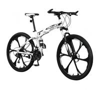 TBMTOAL Bicicleta Plegable De 24 Velocidades,Bicicleta Plegable De Montaña, para Adultos MTB, Altura Ajustable,Neumáticos Engrosados Antideslizantes Y Resistentes Al Desgaste White and Black,B