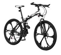 TBMTOAL Bicicleta Plegable De 24 Velocidades,Bicicleta Plegable De Montaña, para Adultos MTB, Altura Ajustable,Neumáticos Engrosados Antideslizantes Y Resistentes Al Desgaste Black,B
