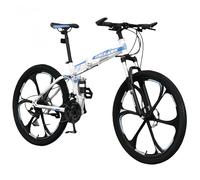 TBMTOAL Bicicleta Plegable De 24 Velocidades,Bicicleta Plegable De Montaña, para Adultos MTB, Altura Ajustable,Neumáticos Engrosados Antideslizantes Y Resistentes Al Desgaste White and Blue,B