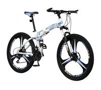 TBMTOAL Bicicleta Plegable De 24 Velocidades,Bicicleta Plegable De Montaña, para Adultos MTB, Altura Ajustable,Neumáticos Engrosados Antideslizantes Y Resistentes Al Desgaste White and Blue,A
