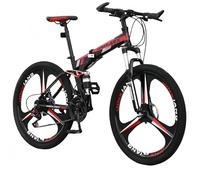 TBMTOAL Bicicleta Plegable De 24 Velocidades,Bicicleta Plegable De Montaña, para Adultos MTB, Altura Ajustable,Neumáticos Engrosados Antideslizantes Y Resistentes Al Desgaste Black and Red,A
