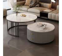 TBMTOAL Juego De 2 Mesas De Centro Nido, Mesa De Centro Extensible, Mesa Nido Ligera, Moderna Y De Lujo, para Sala De Estar, Uso Doméstico Y Apartamento Pequeño. Mesa Redonda. E,60+70