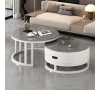 TBMTOAL Juego De 2 Mesas De Centro Nido, Mesa Nido, Mesas De Centro Pequeñas, para Sala De Estar, Apartamento Pequeño, Mesa De Té Redonda De Lujo Ligera Nórdica Y Combinación De Mesa De Té G,80+60