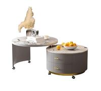 TBMTOAL Mesa De Centro Sala De Estar, Uso Doméstico, Apartamento Pequeño, Moderna, Ligera, De Lujo, Estilo Crema, Mesa De Centro De Losa De Piedra Giratoria Redonda Y Móvil. G,50+60