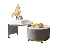 TBMTOAL Mesa De Centro Sala De Estar, Uso Doméstico, Apartamento Pequeño, Moderna, Ligera, De Lujo, Estilo Crema, Mesa De Centro De Losa De Piedra Giratoria Redonda Y Móvil. F,60+70