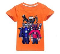 TBNRFrags Camiseta de manga corta para niños, 100% algodón, linda, de verano, con gráficos, de dibujos animados, juego de inodoro Skibidi, camiseta para niñas, naranja, 12-13 años