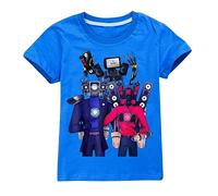 TBNRFrags Camiseta de manga corta para niños, 100% algodón, linda, de verano, con gráficos, de dibujos animados, juego de inodoro Skibidi, camiseta para niñas, azul, 11-12 años